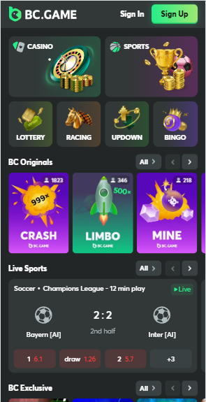 BC Game APK user interface screenshot